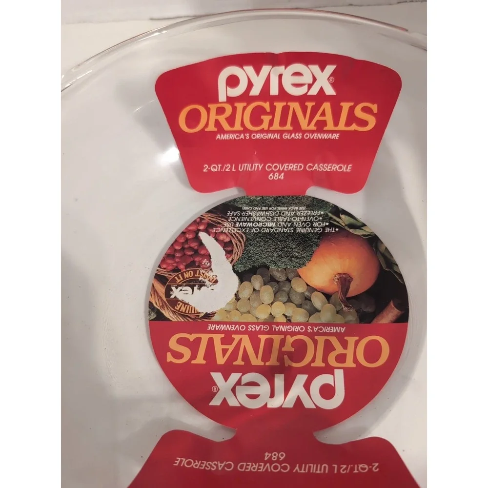NWT Vintage Pyrex Round Casserole 024 w/Matching Lid 2 Quart Clear Glass Handles
